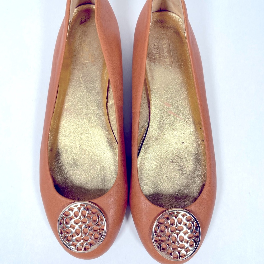 Coach Camel Brown Gold Flats Size 7.5